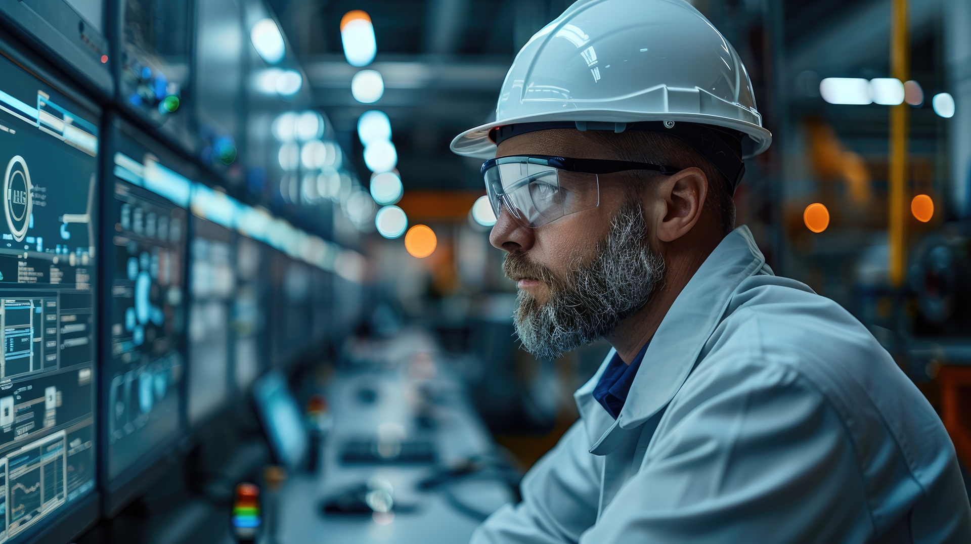 Ingenieur überwacht Prozessdaten im Kontrollraum | Differenzdruckmessgerät